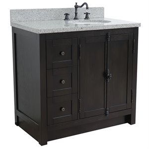 Plantation 37&quot Vanity with Right Oval Sink in Brown/Gray Granite Stone