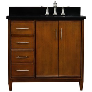 MCM 37&quot Single Solid Wood Vanity with Right Oval Sink in Walnut/Black