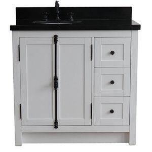 Plantation Solid Wood Vanity with Left Oval Sink in Glacier Ash/Black
