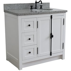 Plantation Solid Wood Vanity with Right Oval Sink in Glacier Ash/Gray