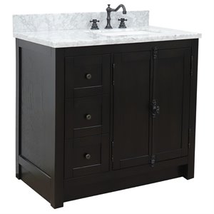 Plantation Solid Wood Vanity with Right Rectangle Sink in White/Brown