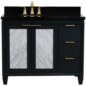 Trento 43&quot Solid Wood Vanity with Left Oval Sink in Gray/Black Galaxy