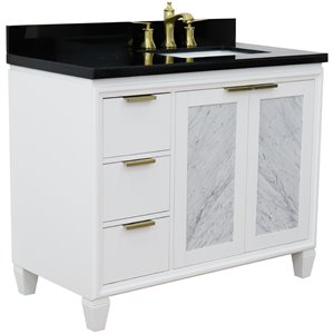 Trento 43&quot Solid Wood Vanity with Right Rectangle Sink in White/Black