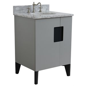 Kolb 25&quot Single Oval Sink Vanity with White Marble Stone in Light Gray