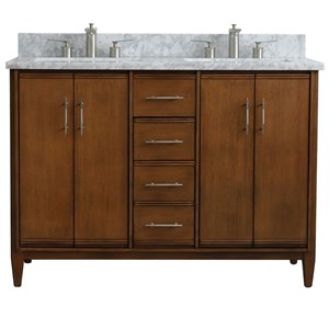 MCM 49&quot Solid Wood Double Rectangle Sink Vanity in Walnut/White Carrara