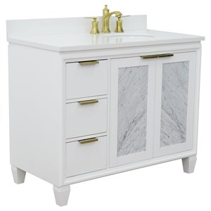 Trento 43&quot Solid Wood Vanity with Right Oval Sink in White Quartz Stone