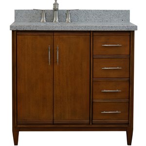 MCM 37&quot Solid Wood Single Oval Sink Vanity with Left Door in Walnut/Gray