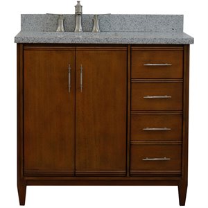 MCM 37&quot Solid Wood Single Wooden Vanity  with Left Rectangle Sink in Walnut/Gray