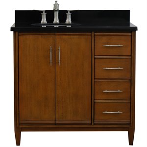 MCM 37&quot Solid Wood Single Oval Sink Vanity with Left Door in Walnut/Black