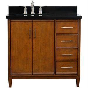 MCM 37&quot Solid Wood Single Vanity with Left Rectangle Sink in Walnut/Black
