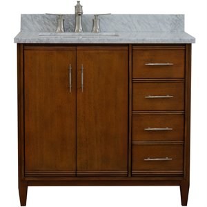 MCM 37&quot Solid Wood Single Vanity with Left Rectangle Sink in Walnut/White