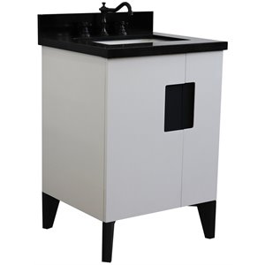 Kolb 25&quot Rectangle Sink Solid Wood Vanity with Black Granite Stone in White