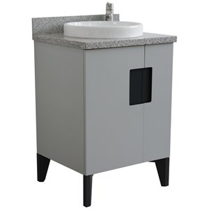 Kolb 25&quot Round Sink Solid Wood Vanity with Gray Granite Stone in Light Gray