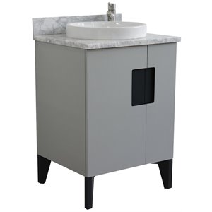 Kolb 25&quot Round Sink Solid Wood Vanity with White Marble Stone in Light Gray