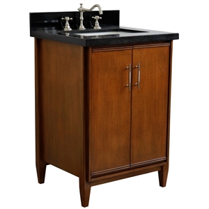 MCM 25&quot Rectangle Sink Solid Wood Vanity with Black Granite Stone in Walnut
