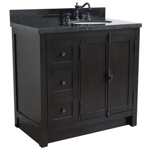 Plantation 37&quot Solid Wood Vanity with Right Oval Sink in Brown/Black Galaxy