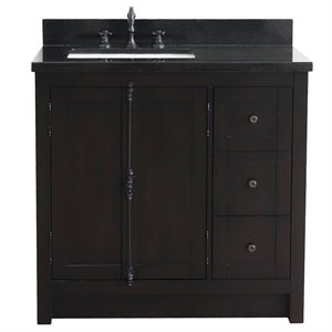 Plantation Solid Wood Single Vanity with Left Rectangle Sink in Brown/Black