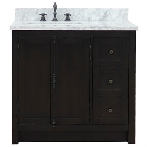 Plantation Solid Wood Single Vanity with Left Rectangle Sink in White/Brown