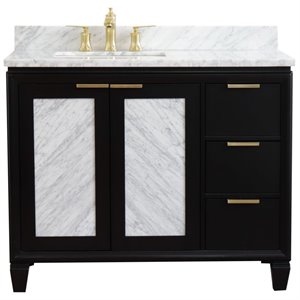 Trento 43&quot Solid Wood Vanity with Left Rectangle Sink in Blue/White Carrara