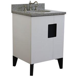 Kolb 25&quot Single Oval Sink Solid Wood Vanity with Gray Granite Stone in White