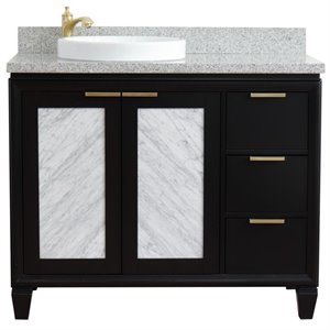 Trento 43&quot Solid Wood Vanity with Left Round Sink in Blue/Gray Granite Stone