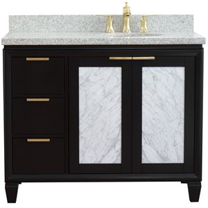 Trento 43&quot Solid Wood Vanity with Right Oval Sink in Blue/Gray Granite Stone