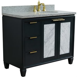 Trento 43&quot Solid Wood Vanity with Right Oval Sink in Gray/Gray Granite Stone