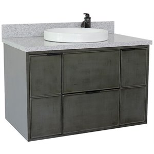 Scandi 37&quot Solid Wood Single Wall Mount Round Sink Vanity in Linen Gray/White