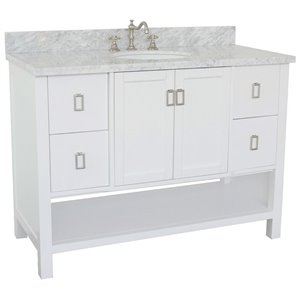Monterey 49&quot Single Oval Sink Solid Wood Vanity in White/White Carrara