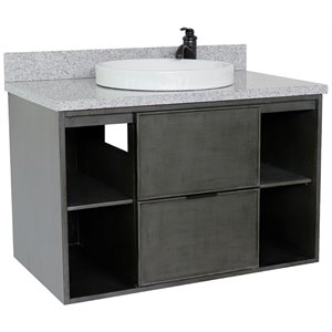 Scandi 37&quot Solid Wood Single Wall Mount Round Sink Vanity in Linen Gray