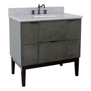 Scandi 37&quot Single Rectangle Sink Solid Wood Vanity in Linen Gray