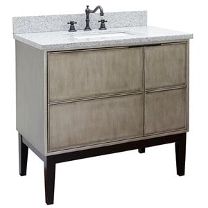 Scandi 37&quot Rectangle Sink Vanity in Linen Brown/Gray Granite Stone
