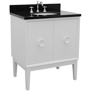 Stora 31&quot Solid Wood Single Oval Sink Vanity with Black Galaxy Top in White