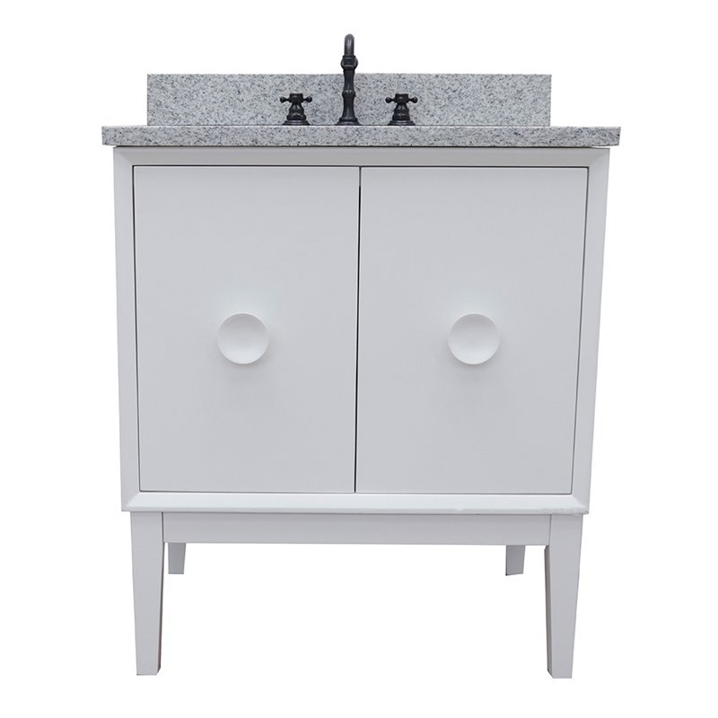Stora Rectangle Sink Solid Wood Vanity with Gray Granite Stone Top in White