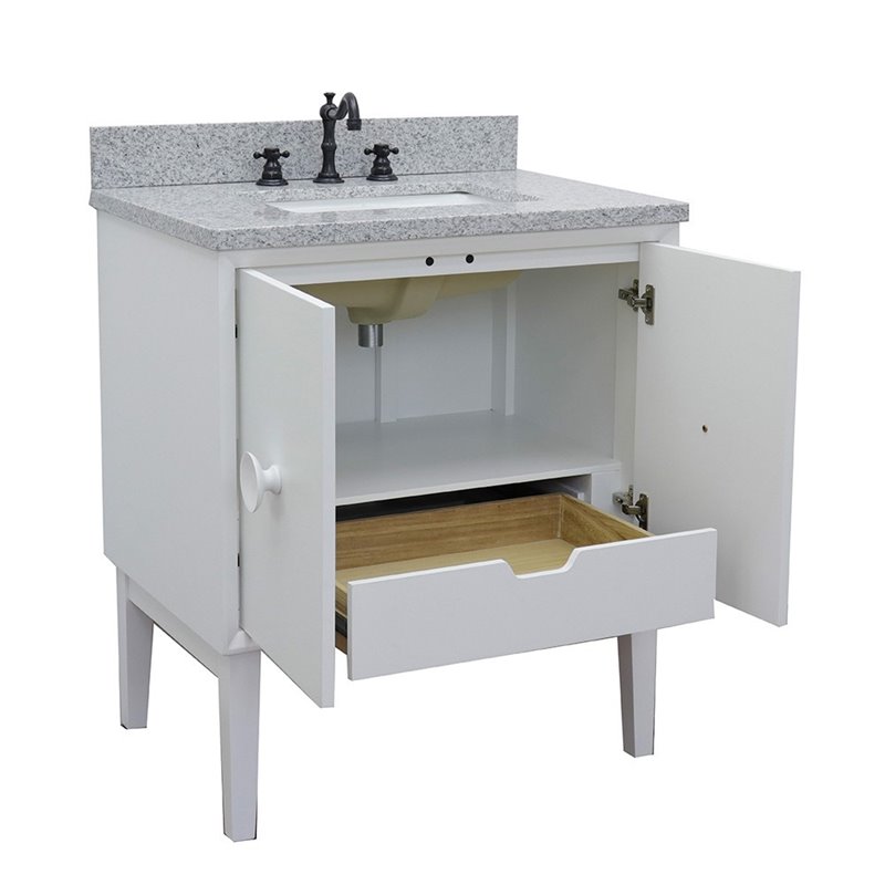 Stora Rectangle Sink Solid Wood Vanity with Gray Granite Stone Top in White