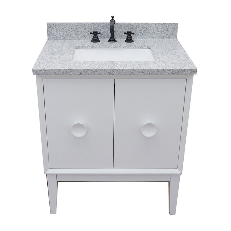 Stora Rectangle Sink Solid Wood Vanity with Gray Granite Stone Top in White