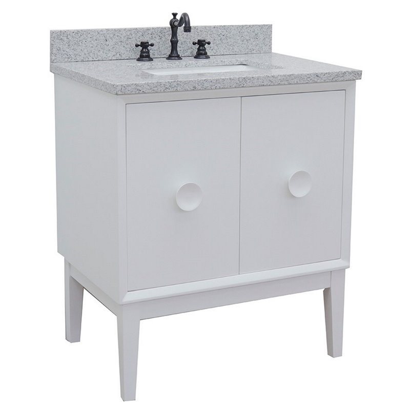 Stora Rectangle Sink Solid Wood Vanity with Gray Granite Stone Top in White