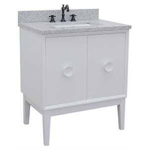Stora Rectangle Sink Solid Wood Vanity with Gray Granite Stone Top in White