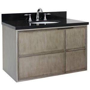 Scandi Wall Mount Oval Sink Solid Wood Vanity in Brown/Black Galaxy