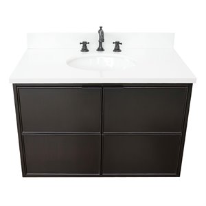 Scandi Wall Mount Oval Sink Vanity in Cappuccino/White Quartz Stone