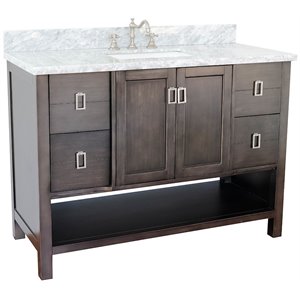 Monterey 49&quot Rectangle Sink Solid Wood Vanity in Brown/White Carrara