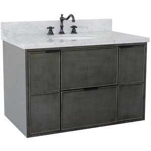 Scandi 37&quot Single Wall Mount Oval Sink Solid Wood Vanity in Gray/White