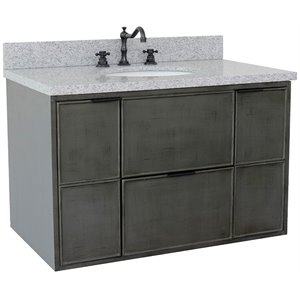 Scandi 37&quot Single Wall Mount Oval Sink Solid Wood Vanity in Linen Gray