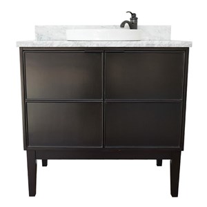 Scandi 37&quot Round Sink Solid Wood Vanity in Cappuccino/White Carrara