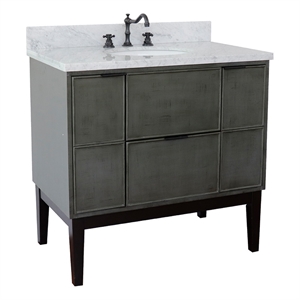 Scandi 37&quot Oval Sink Solid Wood Vanity with White Carrara Top in Gray