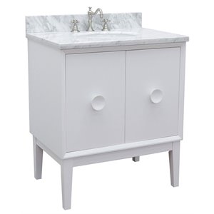 Stora 31&quot Oval Sink Solid Wood Vanity with White Carrara Top in White
