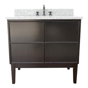 Scandi 37&quot Rectangle Sink Solid Wood Vanity in Cappuccino/Gray Granite Stone