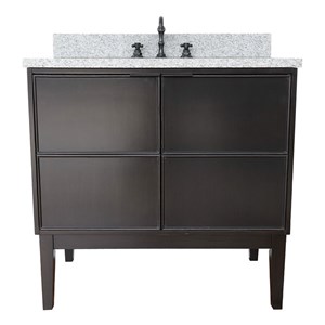 Scandi Oval Sink Solid Wood Vanity with Gray Granite Stone Top in Cappuccino