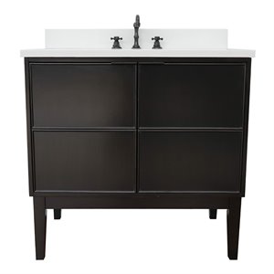 Scandi Oval Sink Solid Wood Vanity with White Quartz Stone Top in Cappuccino