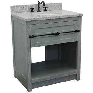 Plantation 31&quot Modern Single Oval Sink Solid Wood Vanity in Gray Ash
